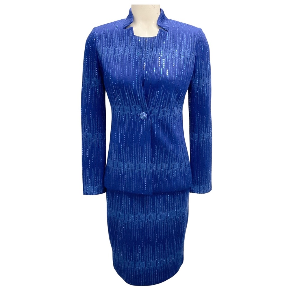 St. John Royal Blue Sequin Midi Dress Suit